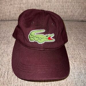 Lacoste Burgundy Cap with Green Crocodile Accent